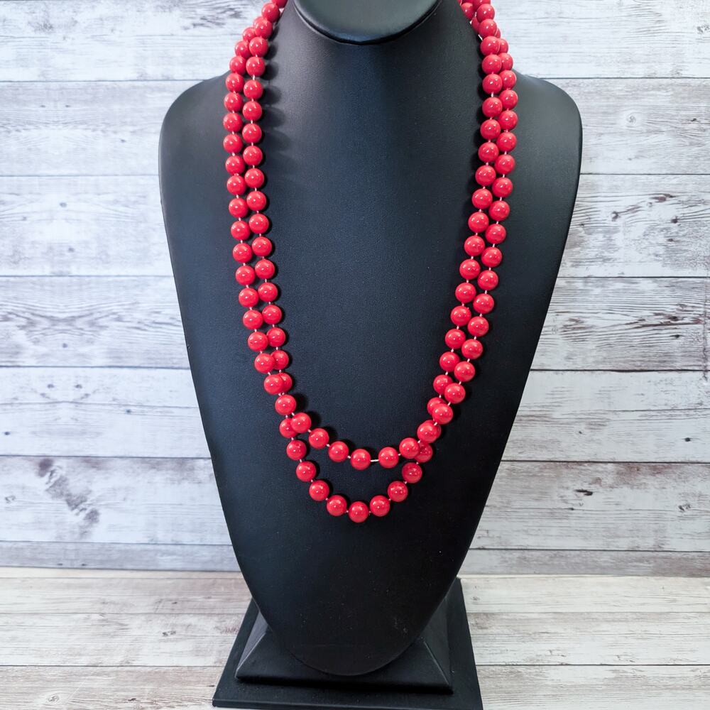 Vintage Necklace - Extra Long Red - Can Be Layered
